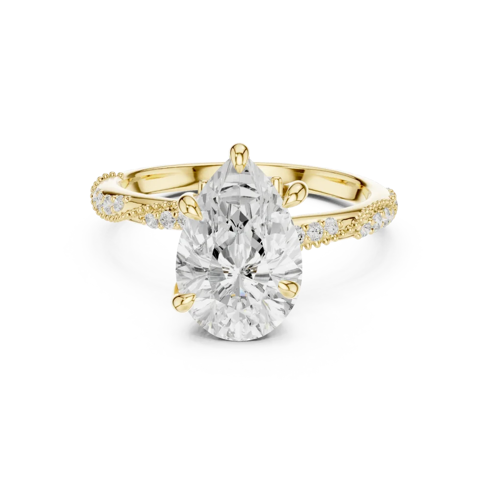 Ethereal Pear Cut Solitaire Pavé Accented Engagement Ring - Image 2