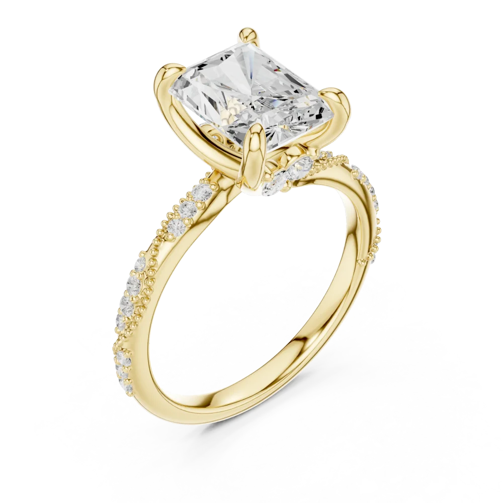 Celebrate your love with this brilliant radiant-cut solitaire ring. Expertly handcrafted with shimmering pavé-set DIAMEUR diamonds. Shop the look now.