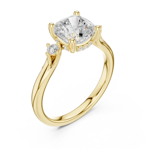 Ethereal Cushion Three Stone Radiant Solitaire Ring