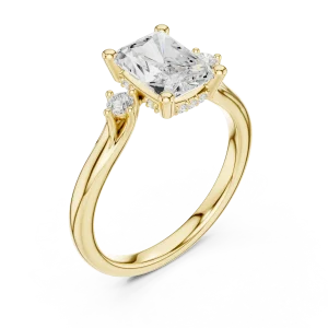 Ethereal Radiant Cut Three-Stone Architectural Solitaire Ring