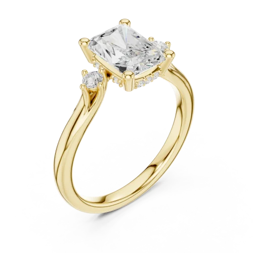 Ethereal Radiant Cut Three-Stone Architectural Solitaire Ring