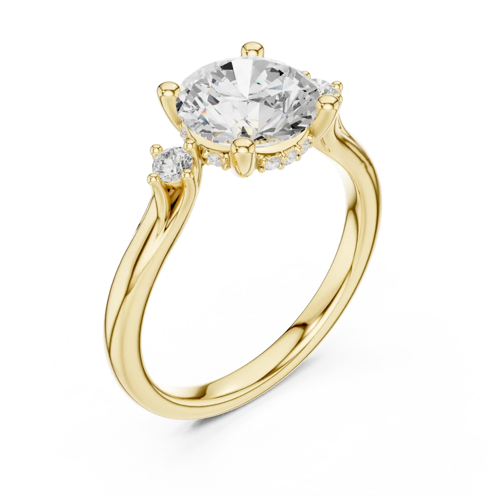 Discover the radiant beauty of this three-stone solitaire ring. Handcrafted with brilliant-cut DIAMEUR diamonds, it is the perfect luxury choice. Shop now.