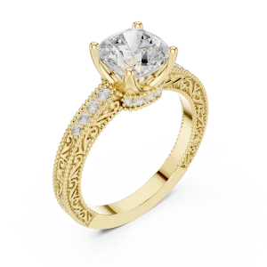 Ethereal Cushion Cut Pavé-Set Solitaire Engagement Ring