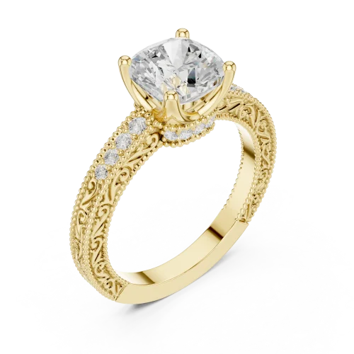 Ethereal Cushion Cut Pavé-Set Solitaire Engagement Ring
