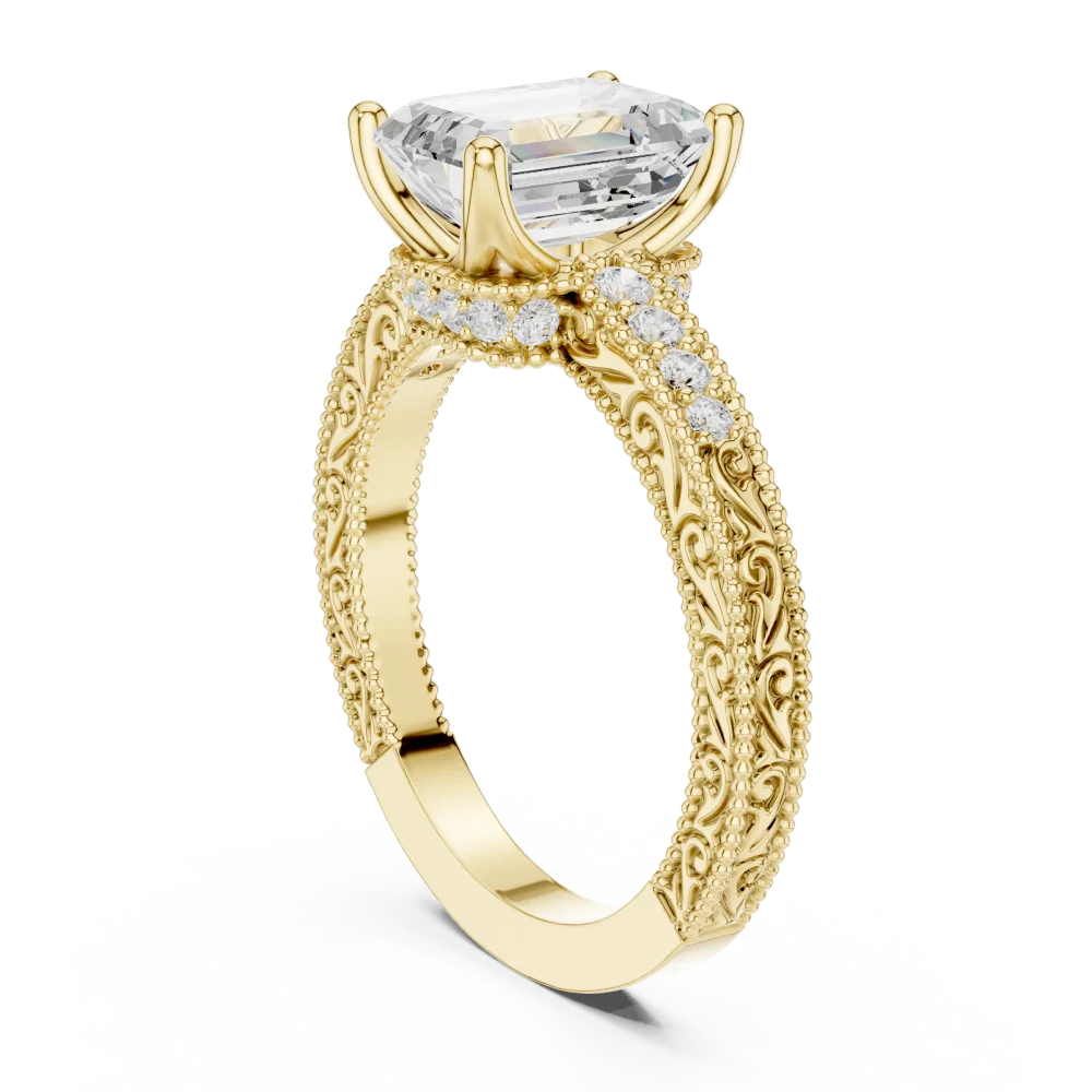 Ethereal Emerald Cut Filigree Pavé Solitaire Engagement Ring - Image 3