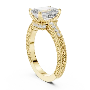 Ethereal Emerald Cut Filigree Pavé Solitaire Engagement Ring - Image 3