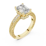 Ethereal Emerald Cut Filigree Pavé Solitaire Engagement Ring