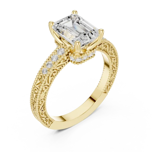 Ethereal Emerald Cut Filigree Pavé Solitaire Engagement Ring