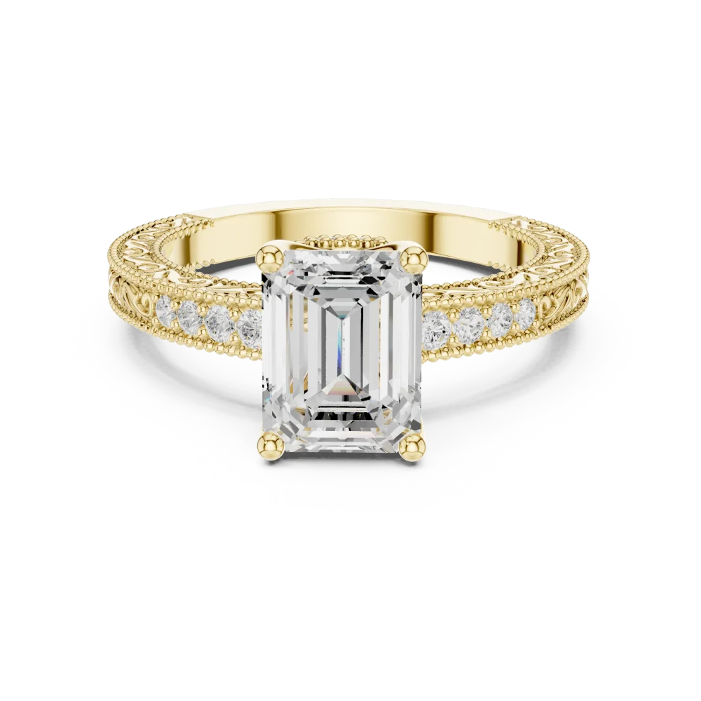 Ethereal Emerald Cut Filigree Pavé Solitaire Engagement Ring - Image 2