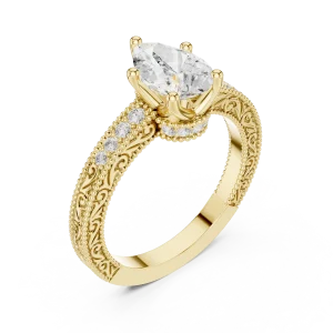 Ethereal Pear Cut Pavé-Set Solitaire Engagement Ring