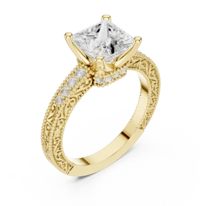Luminary Princess Cut Pavé-Set Architectural Solitaire Ring