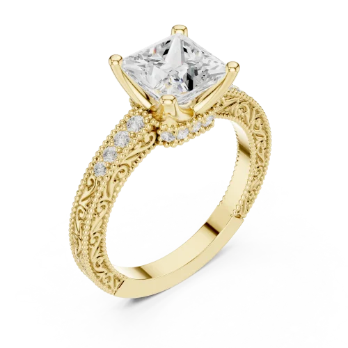 Luminary Princess Cut Pavé-Set Architectural Solitaire Ring