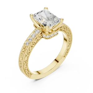 Ethereal Radiant Cut Pavé-Set Architectural Solitaire Ring