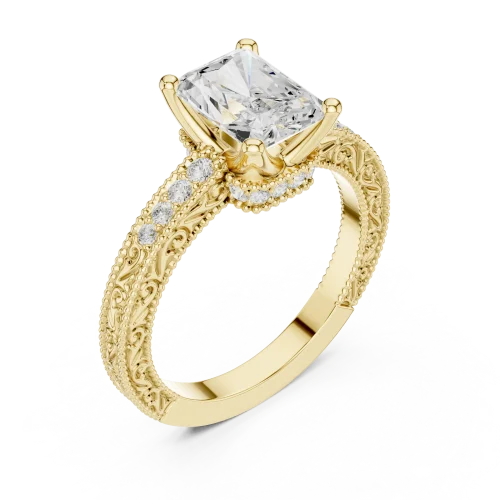 Ethereal Radiant Cut Pavé-Set Architectural Solitaire Ring