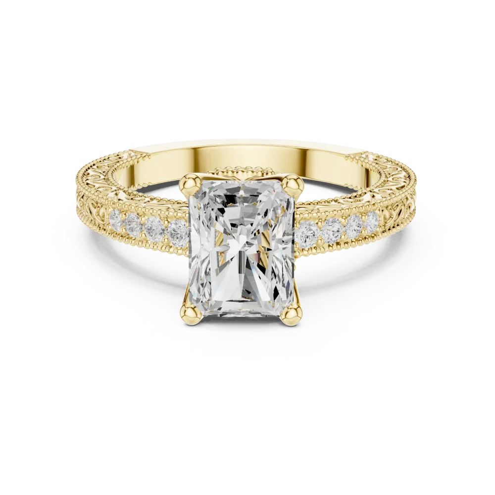 Ethereal Radiant Cut Pavé-Set Architectural Solitaire Ring - Image 2