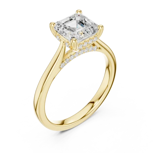 Ethereal Emerald Cut Hidden Halo Solitaire Ring