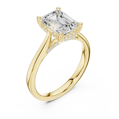 Ethereal Emerald Cut Hidden Halo Solitaire Ring
