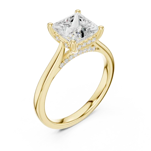 Ethereal Princess Cut Radiant Pavé Hidden Halo Solitaire Ring