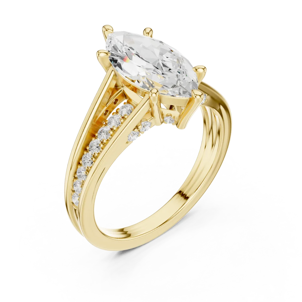 Discover the radiant Luminary Marquise Solitaire Ring. Featuring a brilliant DIAMEUR diamond and pavé accents, elevate your collection with luxury.