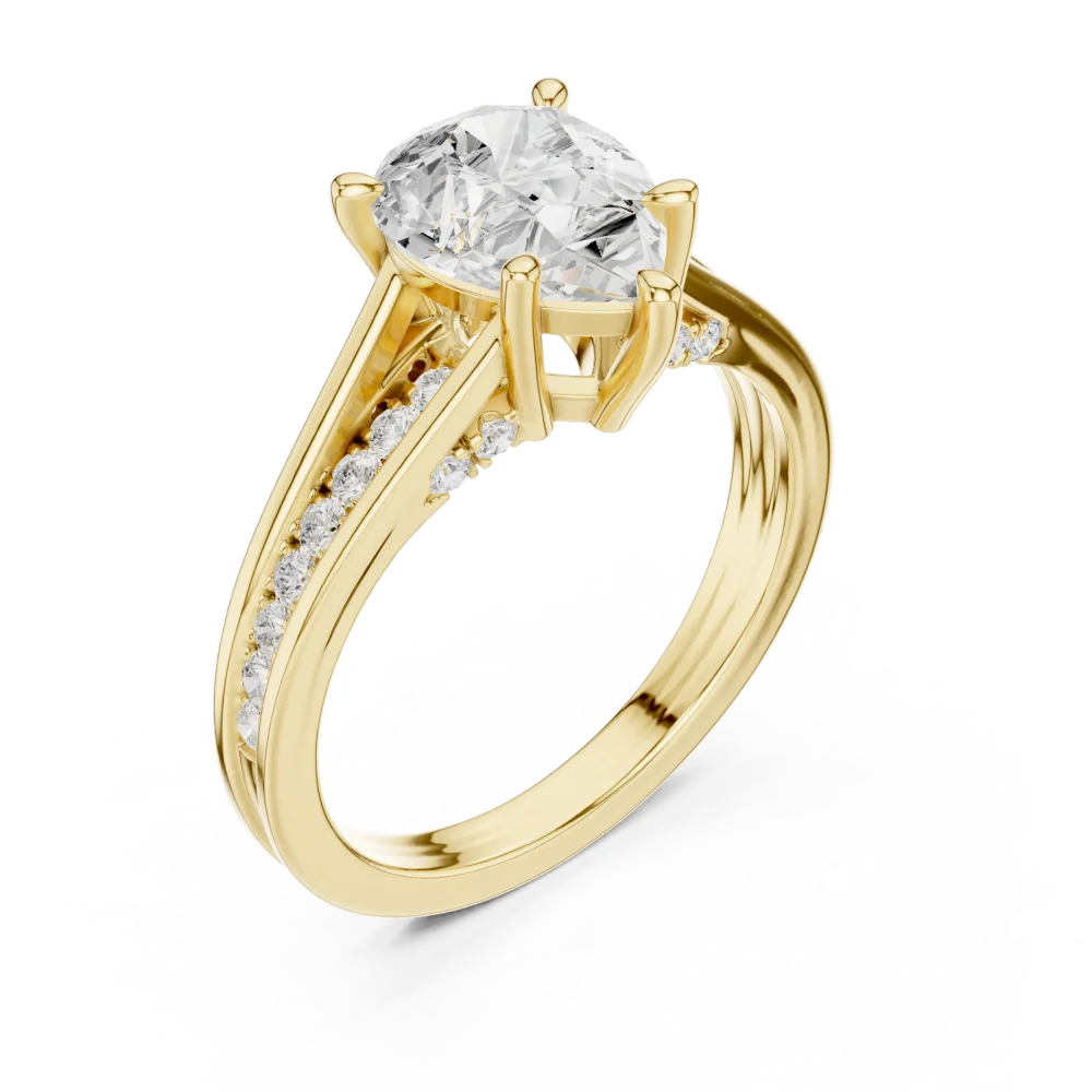 Experience radiant elegance with this pear-cut DIAMEUR solitaire ring. Handcrafted with sparkling pavé accents, shop this modern bridal classic today.