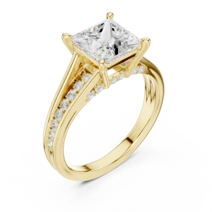 Architectural Princess Cut Pavé-Set Solitaire Engagement Ring