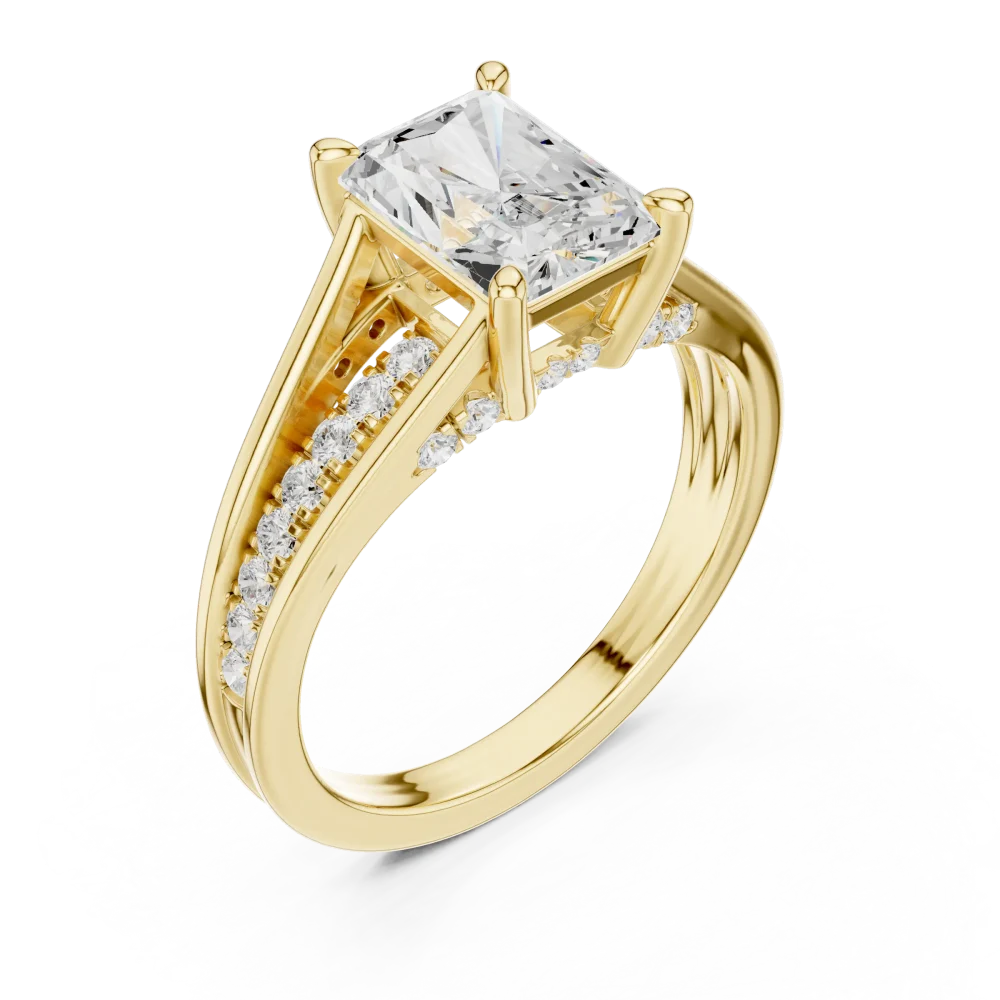 Experience the brilliance of this radiant cut solitaire ring, meticulously crafted with sustainable DIAMEUR diamonds. Shop this modern classic today.