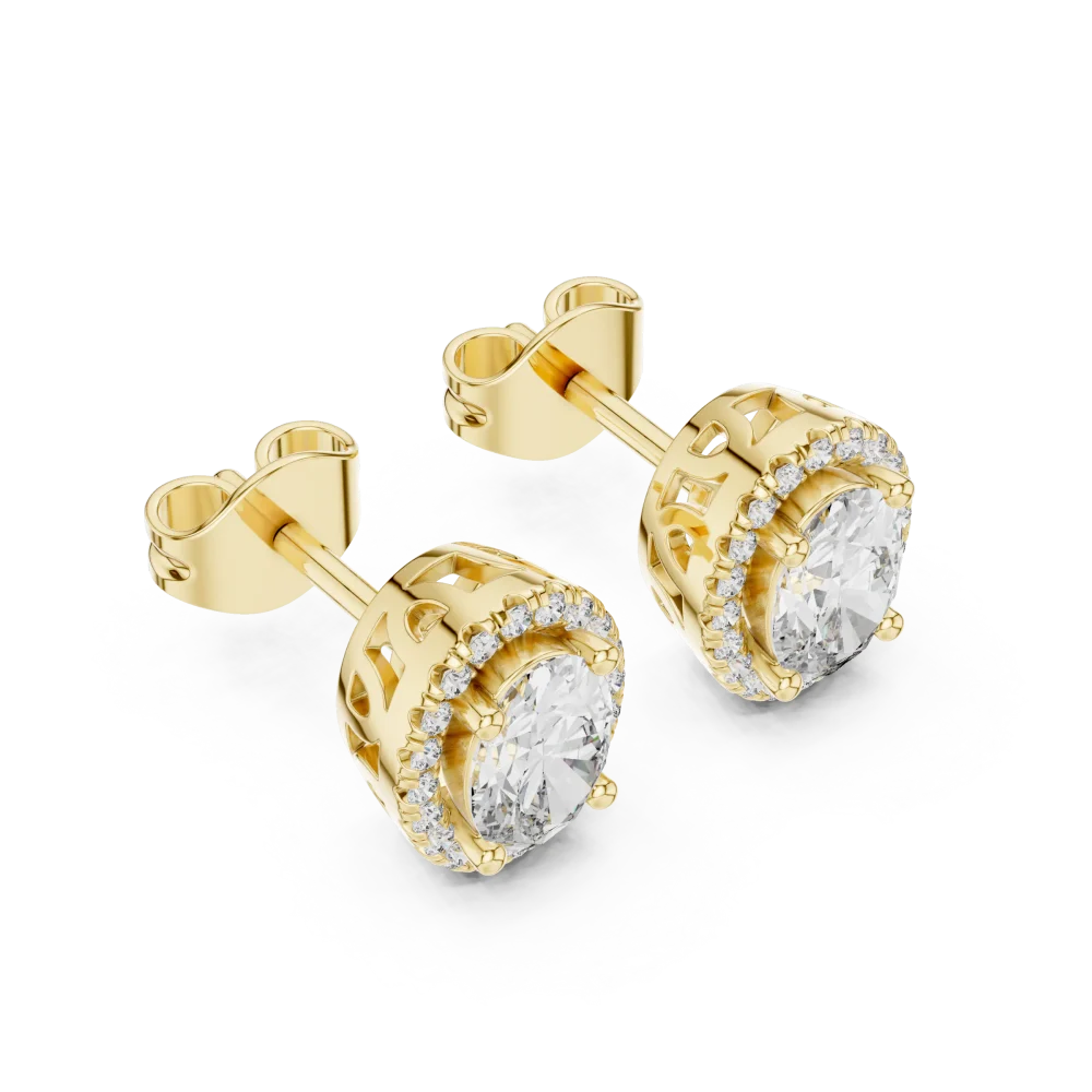 Discover the radiant brilliance of our oval halo solitaire stud earrings. Handcrafted with premium DIAMEUR lab-grown diamonds. Shop the luxury look.