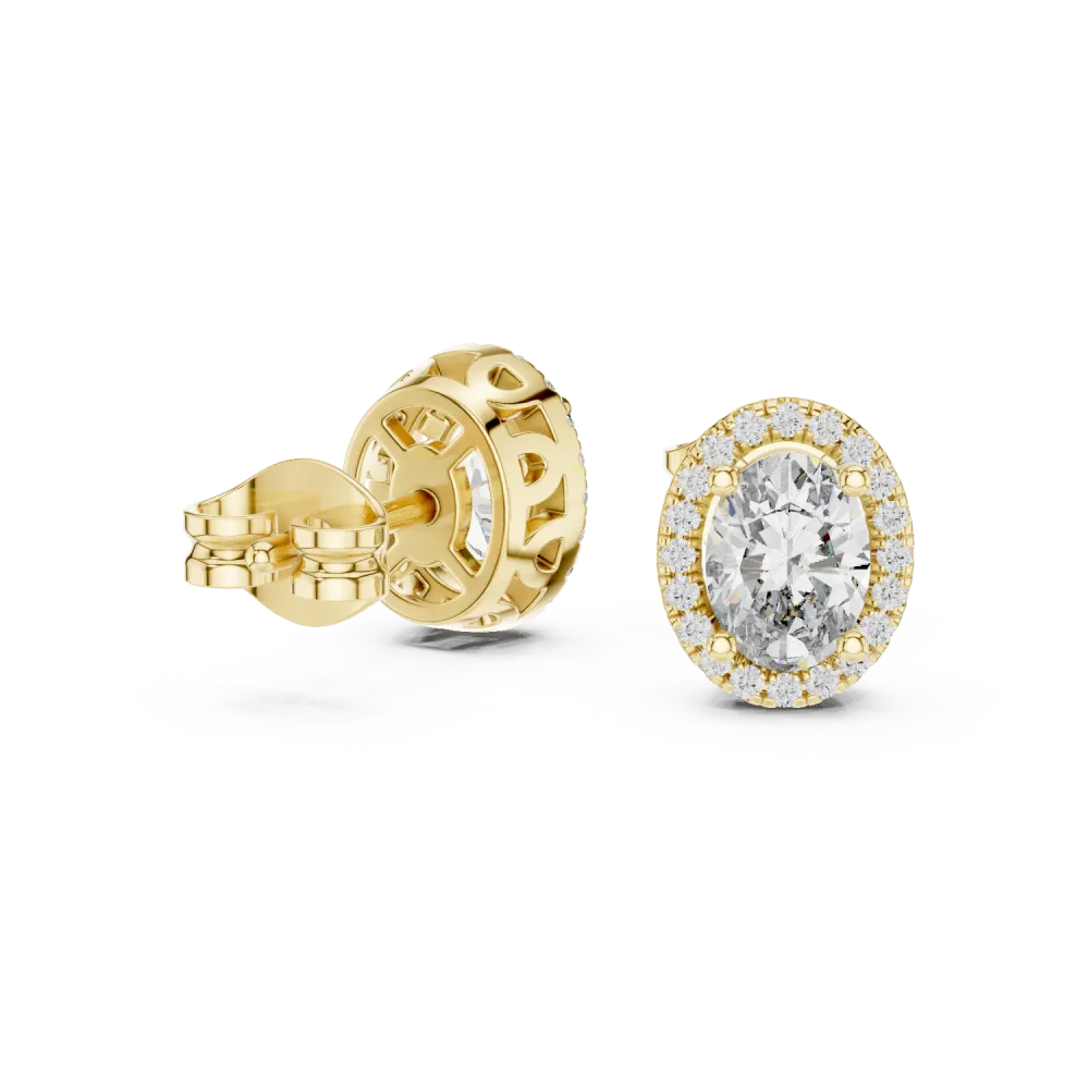Ethereal Oval Halo Solitaire Stud Earrings - Image 3