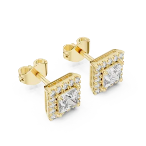 Symmetry Princess Pavé Frame Solitaire Stud Earrings