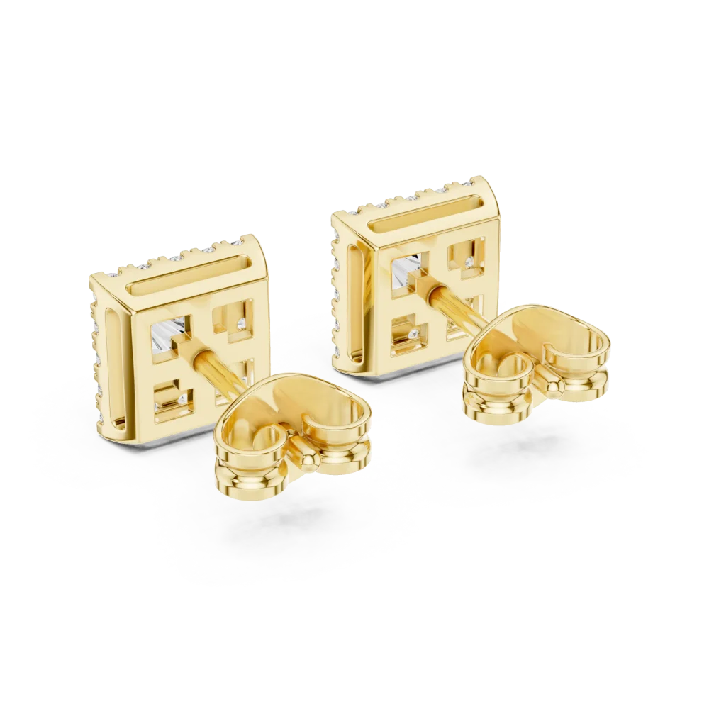 Symmetry Princess Pavé Frame Solitaire Stud Earrings - Image 4