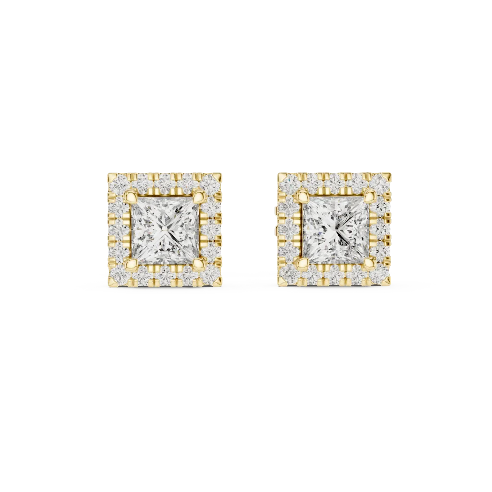 Symmetry Princess Pavé Frame Solitaire Stud Earrings - Image 2