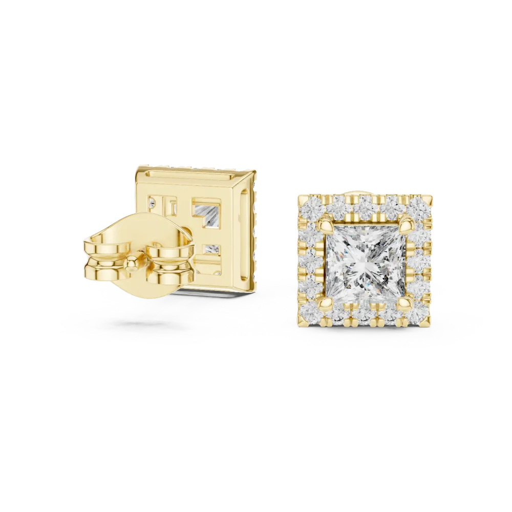Symmetry Princess Pavé Frame Solitaire Stud Earrings - Image 3