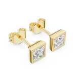 Symmetry Princess Cut Bezel Solitaire Stud Earrings