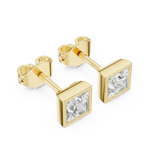 Symmetry Princess Cut Bezel Solitaire Stud Earrings
