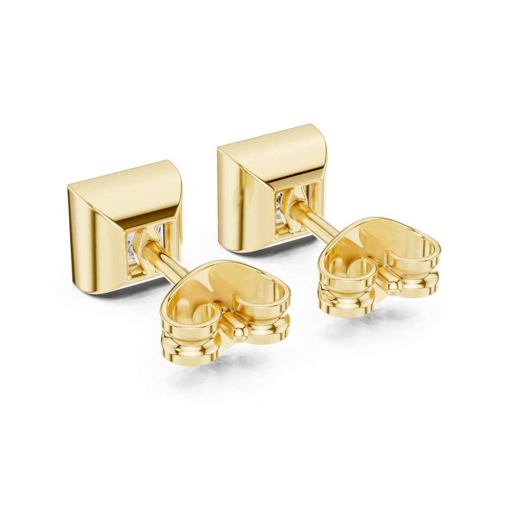 Symmetry Princess Cut Bezel Solitaire Stud Earrings - Image 4