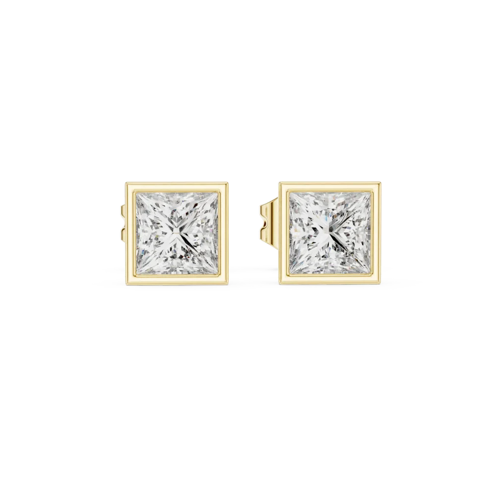 Symmetry Princess Cut Bezel Solitaire Stud Earrings - Image 2