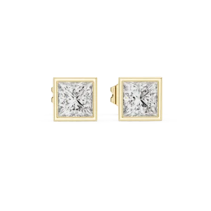 Symmetry Princess Cut Bezel Solitaire Stud Earrings - Image 2