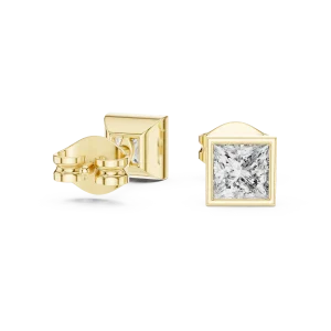 Symmetry Princess Cut Bezel Solitaire Stud Earrings - Image 3