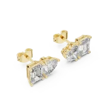 Symmetry Heart and Emerald Cut Dual-Stone Stud Earrings