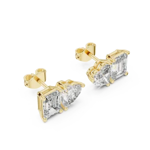 Symmetry Heart and Emerald Cut Dual-Stone Stud Earrings