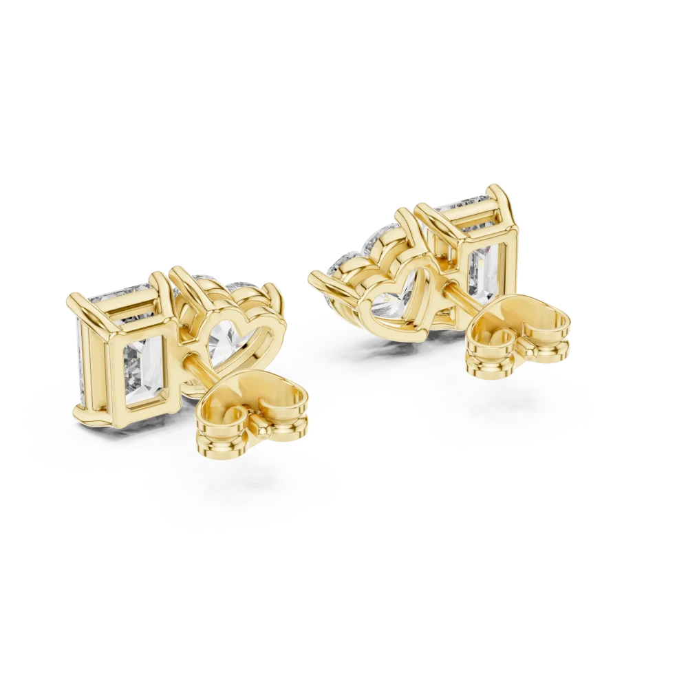 Symmetry Heart and Emerald Cut Dual-Stone Stud Earrings - Image 4