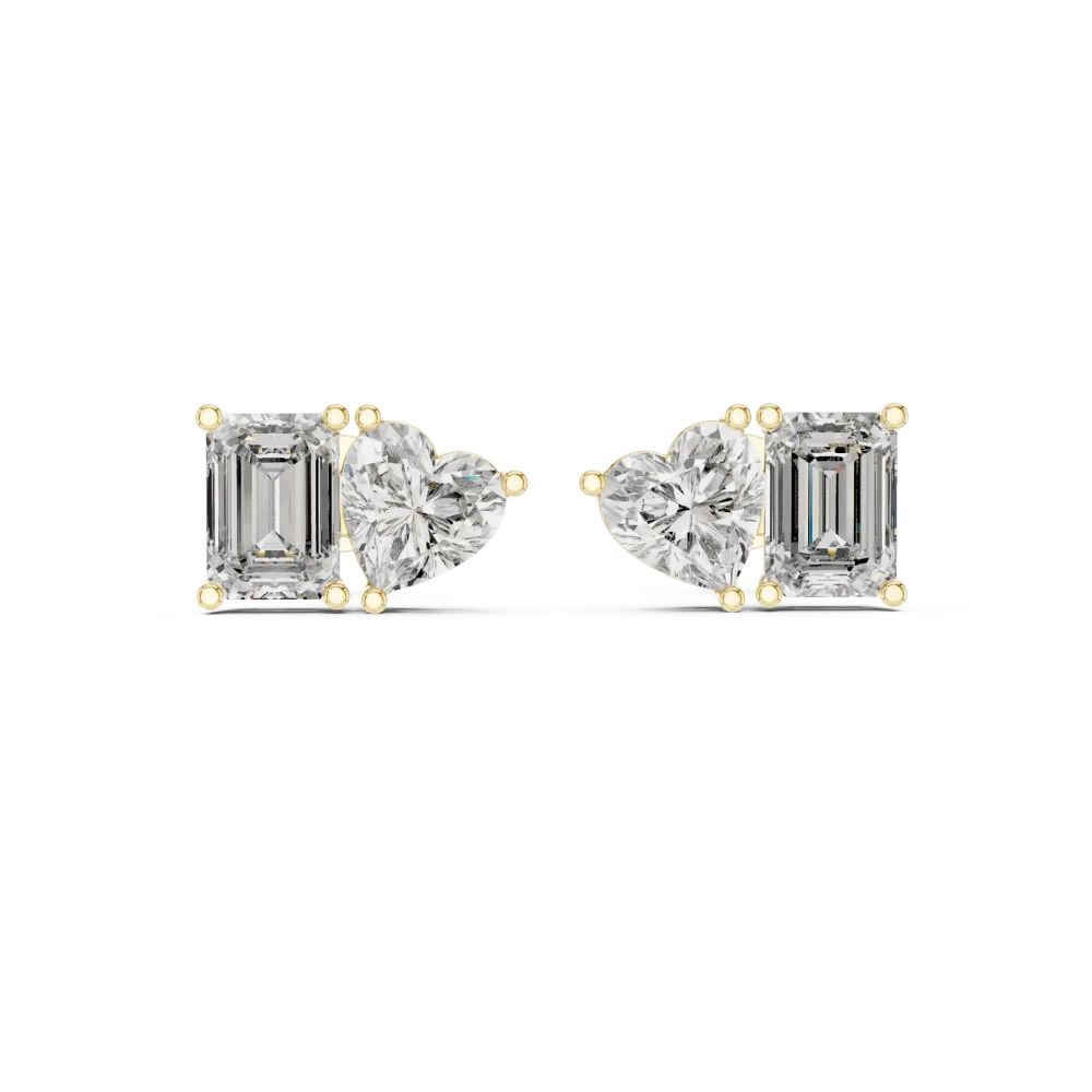 Symmetry Heart and Emerald Cut Dual-Stone Stud Earrings - Image 2