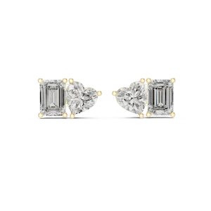 Symmetry Heart and Emerald Cut Dual-Stone Stud Earrings - Image 2
