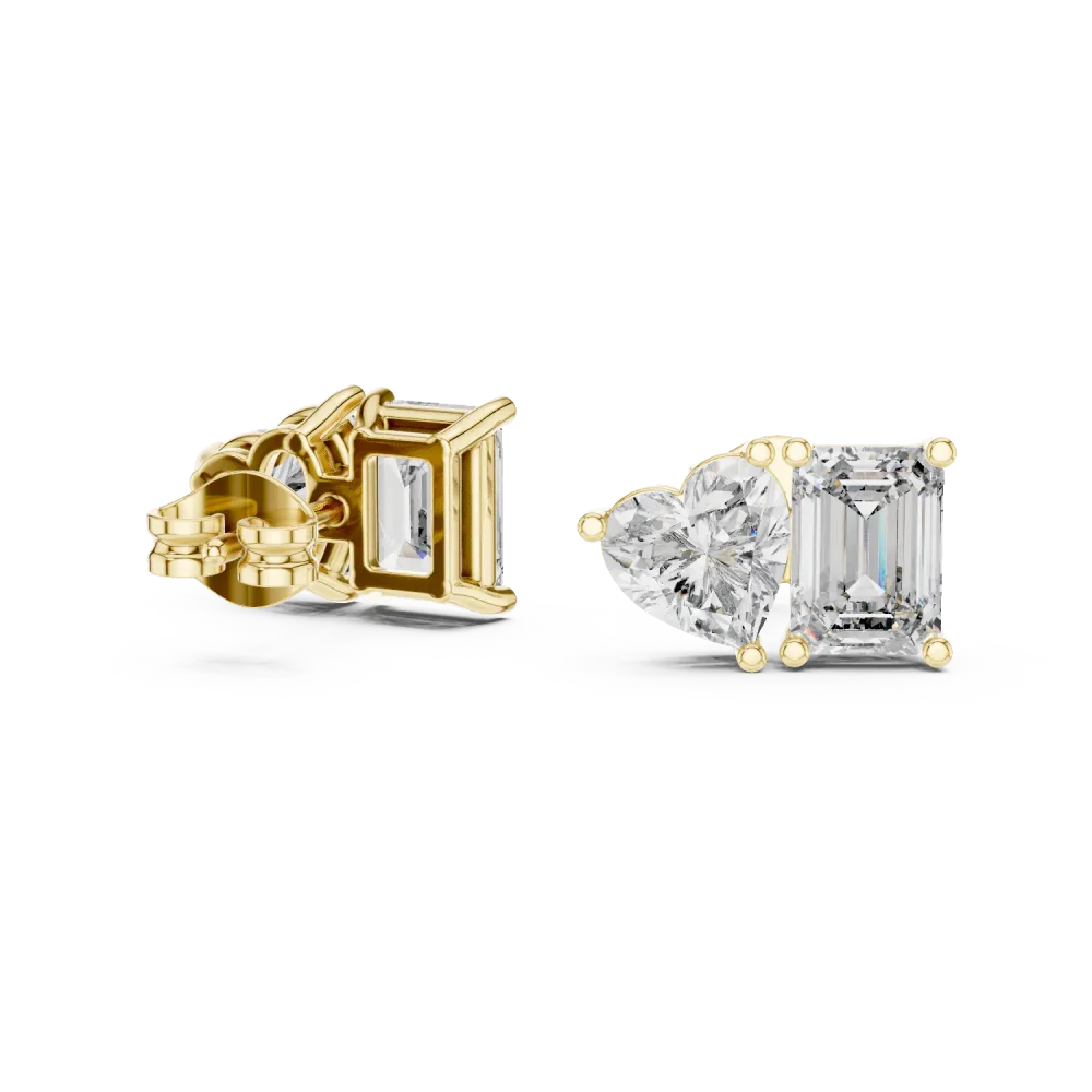 Symmetry Heart and Emerald Cut Dual-Stone Stud Earrings - Image 3