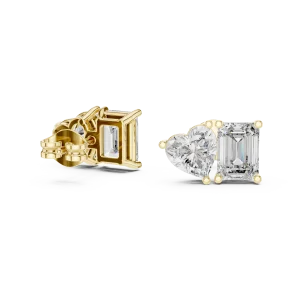 Symmetry Heart and Emerald Cut Dual-Stone Stud Earrings - Image 3