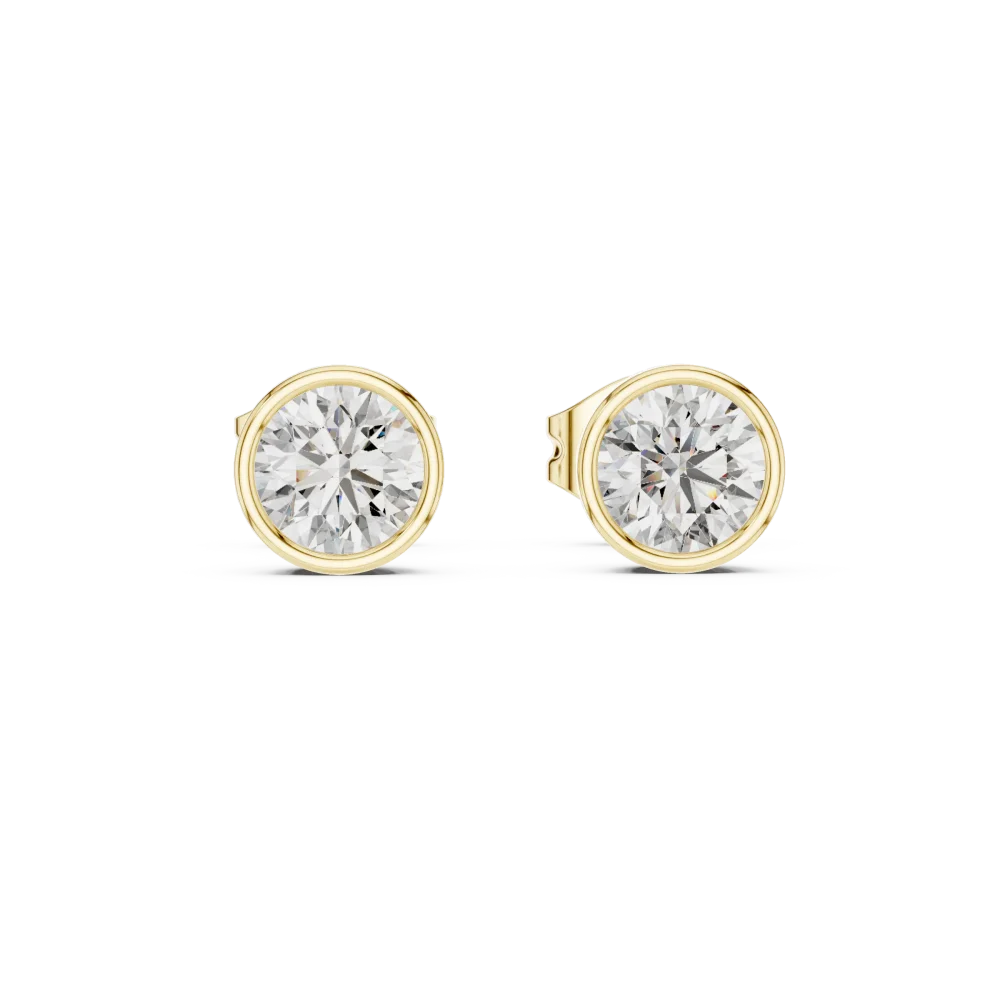 Essence Round Brilliant Bezel Set Solitaire Stud Earrings - Image 2