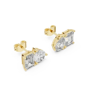 Symmetry Emerald and Pear Cut Dual-Stone Solitaire Studs