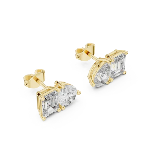 Symmetry Emerald and Pear Cut Dual-Stone Solitaire Studs