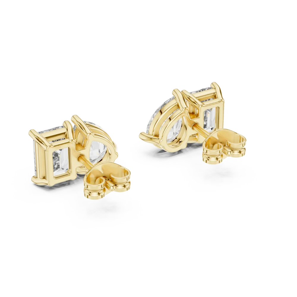 Symmetry Emerald and Pear Cut Dual-Stone Solitaire Studs - Image 4