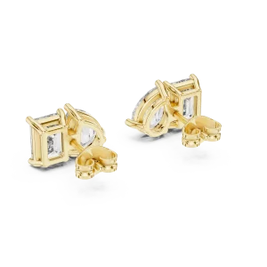 Symmetry Emerald and Pear Cut Dual-Stone Solitaire Studs - Image 4